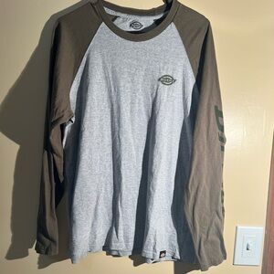 Men’s Dickies Olive Green Grey Long Sleeve Baseball Tee Size Large
